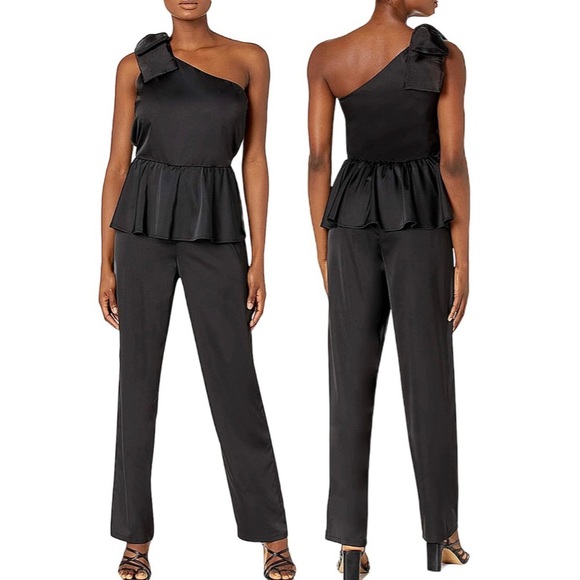 One Shoulder Dressy Black Stretch Jumpsuit Women’s Medium - Picture 1 of 12